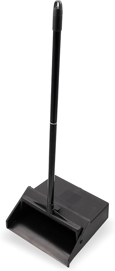 Carlisle FoodService Products Standing Dustpan – Dust Pan with Long Handle, Serrated Edge, Pivoting Pan Design, for Home, Kitchen, Lobby, or Office, 30 Inch Plastic, Black