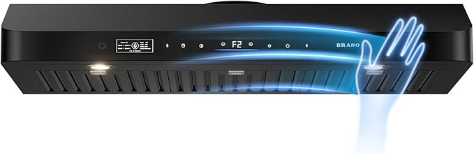 BRANO 36 Inch Under Cabinet Range Hood with Voice/Gesture/Touch Control, 900 CFM Kitchen Vent Hood with 4-Speed Exhaust Fan, Stainless Steel Stove Hood with LED Lights, Baffle Filters