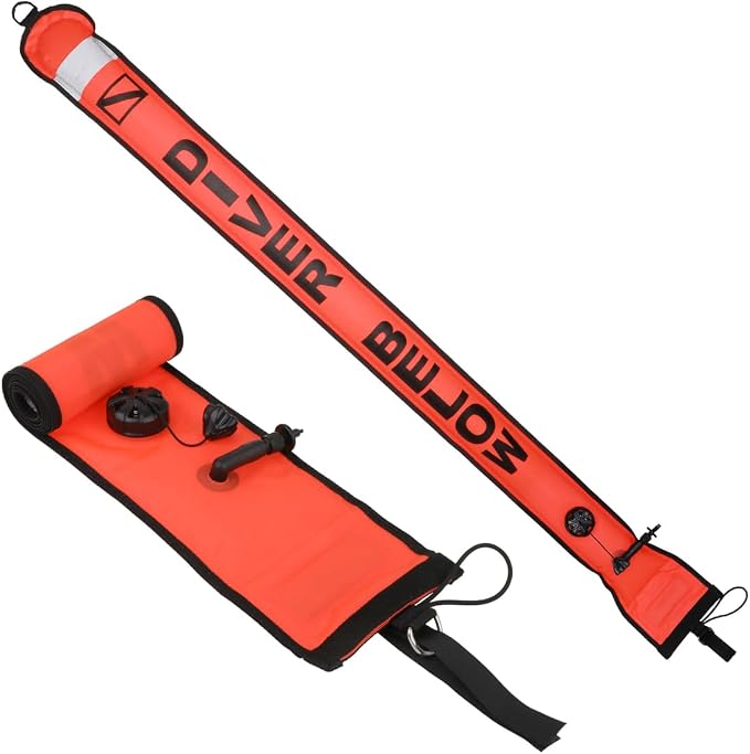 6FT Surface Marker Buoy (SMB), High Visibility Scuba Diving Surface Marker Signal Tube with Reflective Strip for Underwater Scuba Diving Underwater Sports