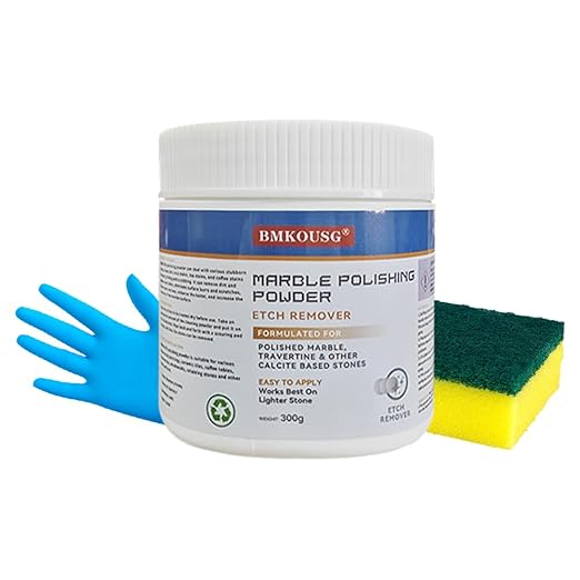 Granite Polishing Powder with Sponge Wiper & Glove, Marble Etch Remover - Professional Cleaner Compound for Granite, Marble, Quartz & Stone | Restores Shine, Removes Scratches & Etch