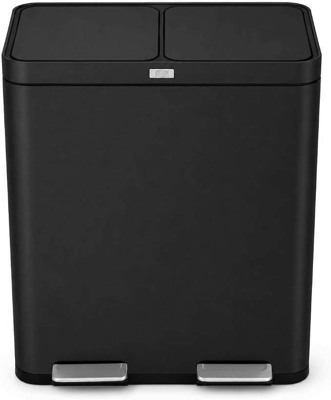 Home Zone Living 16 Gallon Kitchen Trash Can with Dual Compartments