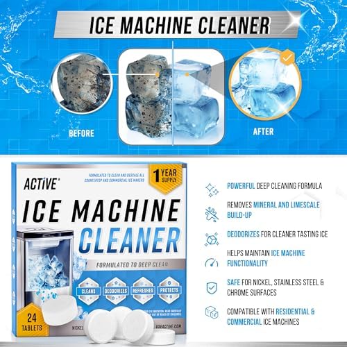 ACTIVE Ice Machine Cleaner Tablets and Appliance Cleaning Wipes - Includes 24ct Ice Maker Cleaner Tablets and 24pk Appliance Surface Wipes