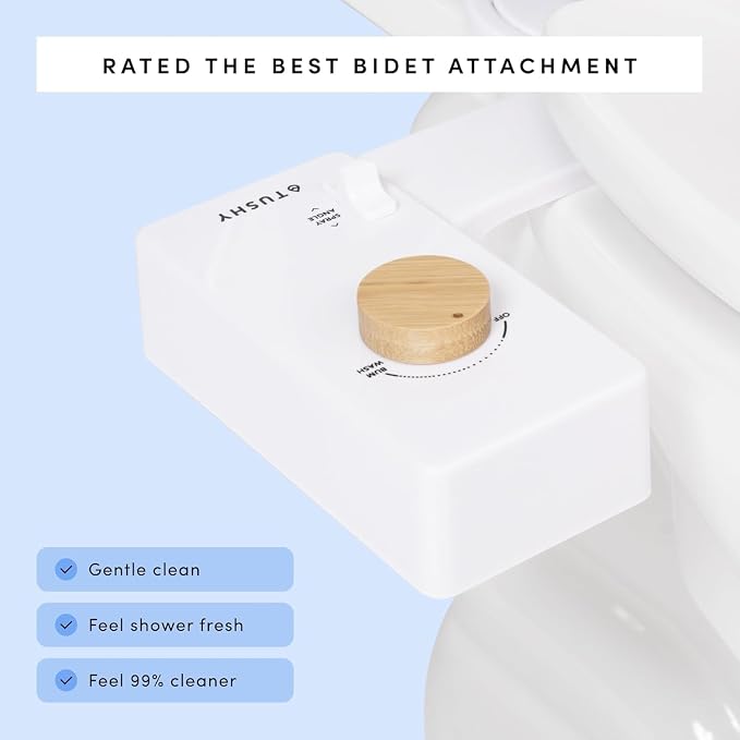TUSHY Classic 3.0 Bidet Toilet Seat Attachment - a Non-Electric Self Cleaning Water Sprayer with Adjustable Water Pressure Nozzle, Angle Control & Easy Home Installation (White/Gold)