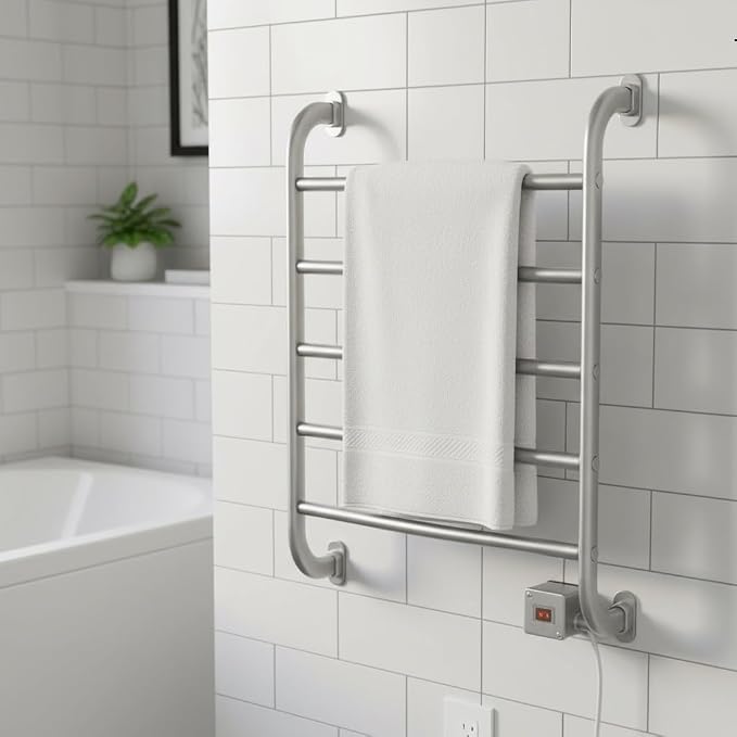 Warmrails Regent Towel Warmer - Wall Mounted Towel Warmer Rack for Drying Towels and Garments - 25.5-Inch Nickel Finish Frame with 5 Bars - Model HSRS