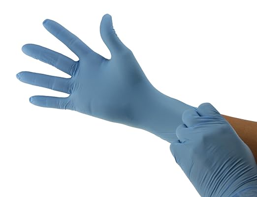 BeeSure BE2925case Naturals Glacier Exam Gloves, Powder Free, Nitrile, Beaded-Cuff, XS, Blue (Pack of 3000)