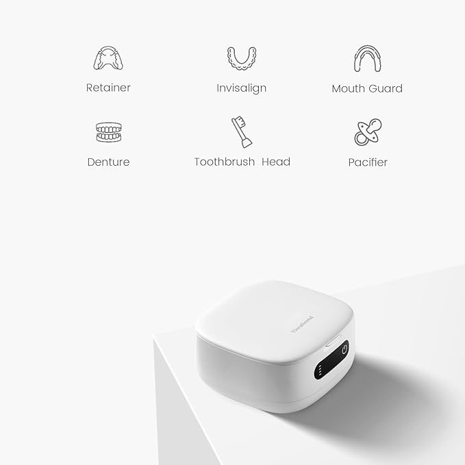 Viora 52kHz Cordless Ultrasonic Retainer Cleaner: USB-C Rechargeable Travel Retainer Cleaner for Denture, Invisalign, Mouthguard, Nightguard, UV Denture Cleaner with Mirror+Retainer Cleaning Tablets