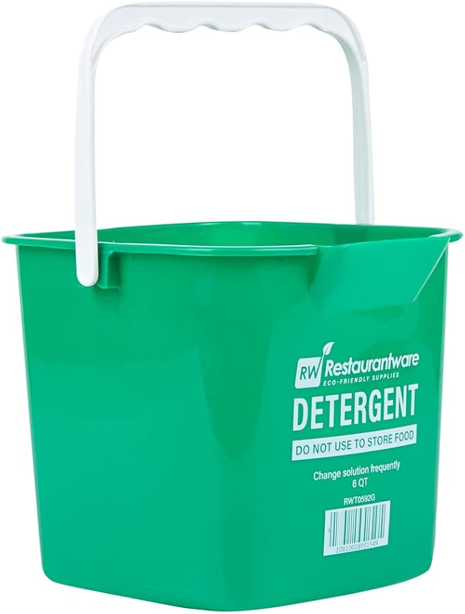 RW Clean 6 Quart Cleaning Buckets, 10 Detergent Square Buckets - With Measurements, Built-In Spout And Handle, Green Plastic Utility Buckets, For Home Or Commercial Use, - Restaurantware