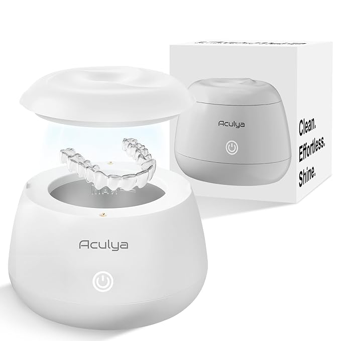 Ultrasonic Retainer Cleaner Machine 48 kHz Denture Cleaner 200ml Dental Cleaner Pod for Aligner Retainer, Jewelry, Night Guard, Brace, White