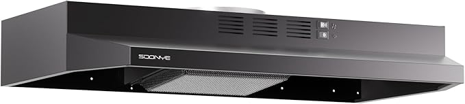 30 inch Stainless Steel Under Cabinet Range Hood, Slim Kitchen Vent Hood Ducted/Ductless Convertible with 2 Speed Exhaust Fan, 3-Layer Aluminum Filters,LED Lights,Black
