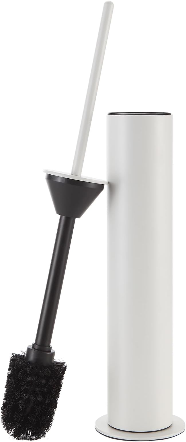 BGL Toilet Brush with Holder Set White Aluminium Standing for Bathroom Toilet Bowl Cleaner Brush and Holder Set, Round Design