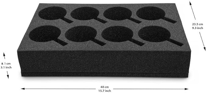 Foam Cup & Glass Holder – Grey Sponge Tray, 8-Slot for Standard Mugs – Sturdy Travel Drink Campervan Storage, Beverage Organizer for RV, Camper, Boat & Motorhome
