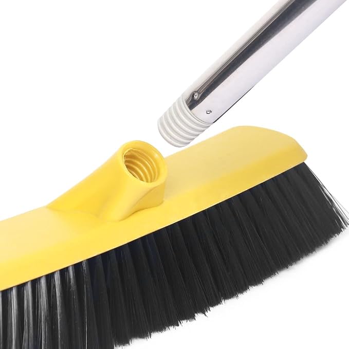 Push Broom with Long Handle, Floor Brush 49.6 inch Soft Bristle Broom 12.2" Wide for Cleaning Bathroom Kitchen Patio Garage Deck Tile Floor