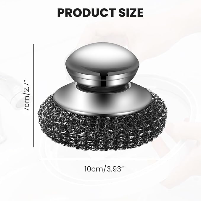Steel Wool Scrubber with Handle, Upgrade Heavy Duty Stainless Steel Dish Scrubber for Cleaning Dishes, Iron Pots, Stoves, Kitchen Sink (4 pcs)