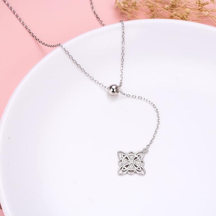 FLYOW 925 Sterling Silver Good Luck Irish Jewelry Celtic Knot Pendant Necklace for Women Birthday Graduation Gift