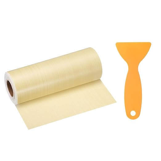 HARFINGTON Wood Grain Repair Tape 6 Inch x 33ft Self Adhesive Repair Patch Tape Simulated Wooden Floor Tapes with Plastic Scraper for Tables Doors Windows Furniture, Yellow Fir