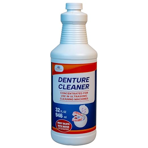 Ultrasonic Denture Cleaner - Denture Cleaner for All Types of Dentures - Denture Cleaning Solution Removes Stains, Plaque, Grime, and Build-up (32 Ounces)