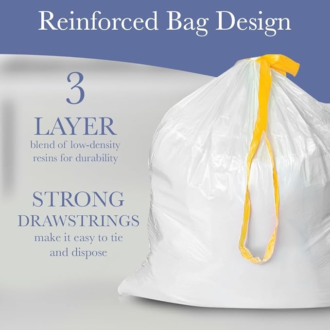 Delight Brands Compatible Trash Bags for Simplehuman Code H Garbage cans - Heavy-Duty 8-9 Gallon Drawstring Liners with 1.2 thickness. Custom fit kitchen waste Bags - 200 count.