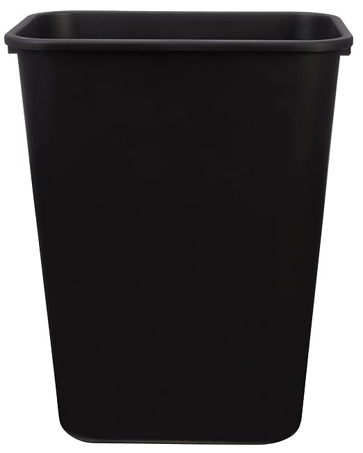 Amazon Basics Rectangular Plastic Office Wastebasket, Easy to Clean, 10 Gallon, Black, 2-Pack