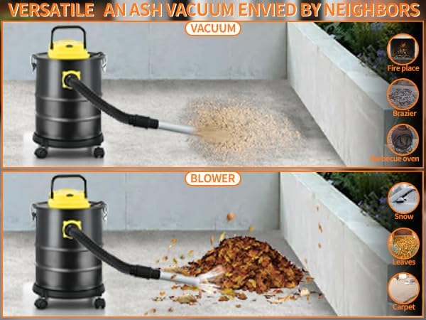 Fireplace Ash Vacuum Cleaner, 4 Gallon Heat Resistant Lightweight Canister Vacuum Cleaner with 1000W Powerful Suction Blowout for Fireplaces, Pellet Roasters, Woodstoves Pellet Ash Vacuums