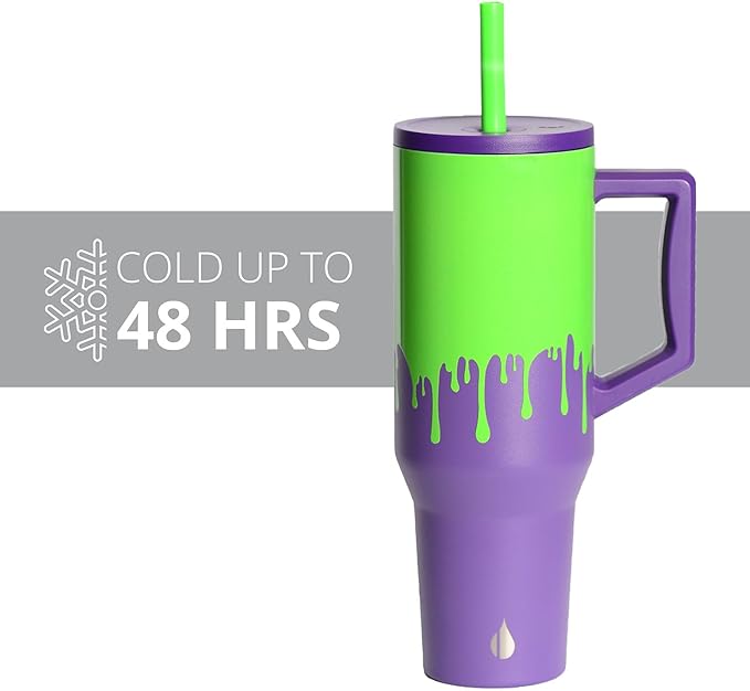 Elemental 40 oz Tumbler with Handle and Straw - Spill Proof Insulated Stainless Steel Commuter for Cold Beverages - Travel Coffee Mug with 2 Straws & Spill Proof Lid - 40oz - Poison Drip