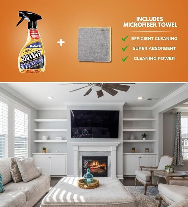 GROVE De-Solv-It Contractors Solvent Spray Bundle - Heavy Duty Degreaser & Concrete Dissolver - Caulk Remover, Floor Adhesive, Tar - No Harmful Vapors - Caulk Remover Solvent - Citrus Scent - 12 oz