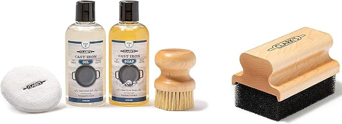 CLARK'S Cast Iron Care Kit and Large Applicator Maintain All Cast Iron and Carbon Cookware