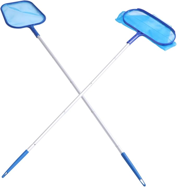 LIOOBO 2sets Telescopic Pool Leaf Cleaning Net Fine Mesh Rake Lightweight and Easy to Use for Removing Debris and Leaves from Swimming Pools Including Deep and Nets