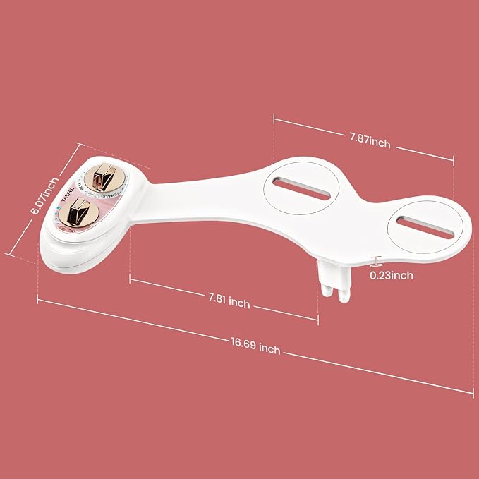 YASFEL Bidet Attachment for Toilet - Self-Cleaning Bidet with Pressure Controls, Non-Electric Cold with Dual Nozzles for Frontal/Rear Wash (Rose Gold)