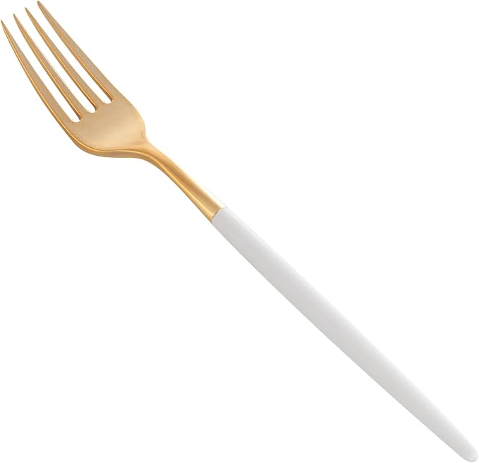 Restaurantware-Moderna 7.5 Inch Fancy Disposable Flatware, 50 Durable Plastic Flatware - With White Handle For Grip, Heavy-duty, Gold Plastic Forks, Easily Disposable Or Restaurants