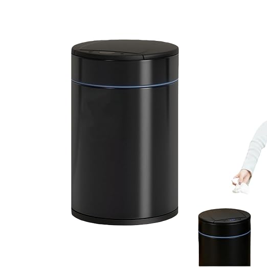 Garbage Can with Lid, Intelligent Sensor Opening and Closing, Small Garbage Can for Living Room, Bedroom, Kitchen and Bathroom (1, Black)