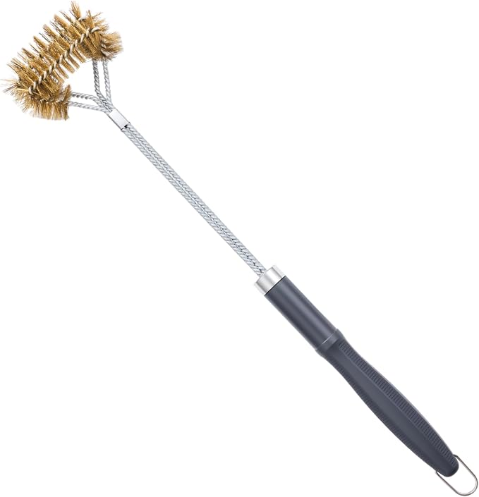 SUNRISE Fryer Brush with Long Handle (Brass with Plastic Handle, Double Brush)