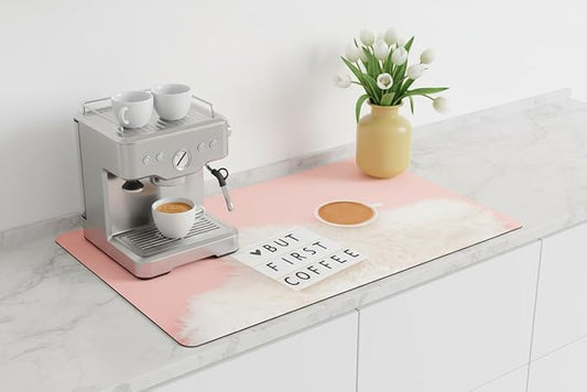 Coffee Mat Super Absorbent – 24" x 16" Dish Drying Mat for Kitchen Counter-Fit Under Coffee Maker Espresso Machine Dish Rack (Morning Brew)