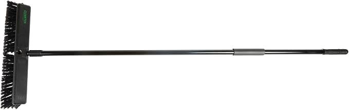 Restaurantware-Clean Tek Professional 17.13 Inch Push Broom, 1 Heavy-Duty Broom with 59” Handle - Fine Bristles, 2 Handle Attachment, Wooden, Commercial Use, for Deck, Garage, Yard, Patio
