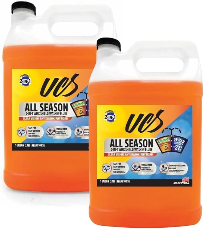 UCS All-Season Windshield Washer Fluid -27F Winter Protection – 2-in-1 Bug Remover – Streak-Free Formula – 2 Pack (2 Gallons Total)