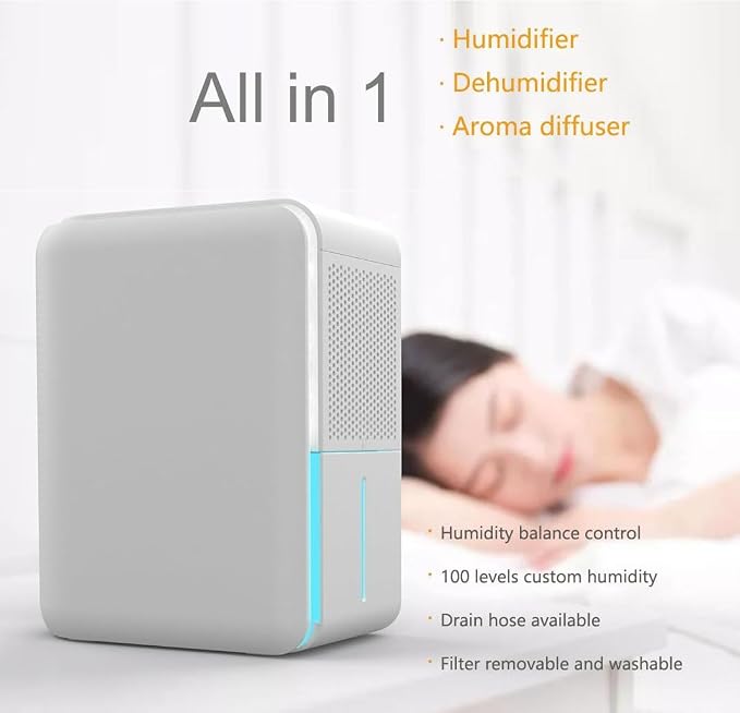 4 in1 Dehumidifier Humidifier Air Purifier with Aroma Diffuser Combo | Quiet Operation≤25db Automatic Humidity Control Replaceable Filter Combined Humidifying and Dehumidifying For Home Bedroom