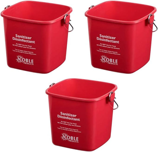 Small Red Sanitizing Bucket - 3 Quart Cleaning Pail - Set of 3 Square Containers, Plastic