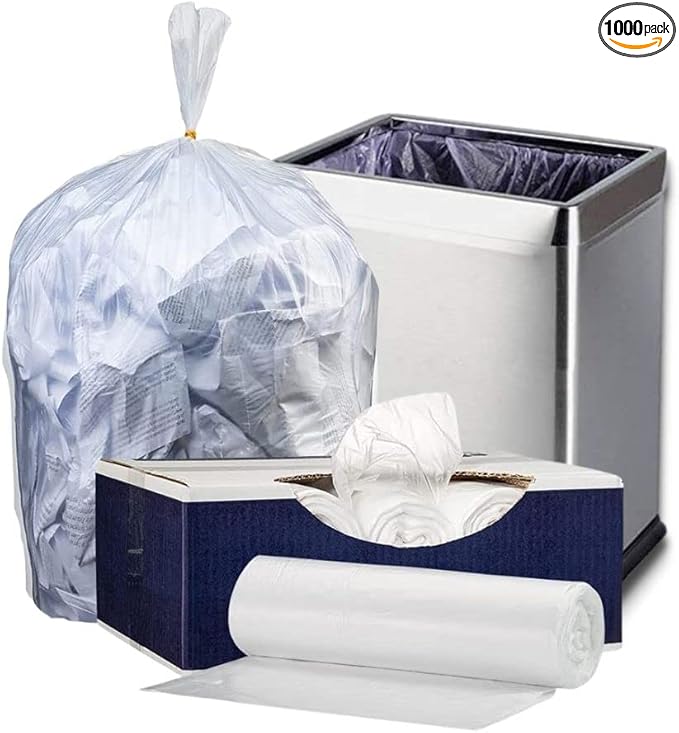 Plasticplace 7-10 Gallon Trash Bags │ 6 Microns │ Clear Garbage Can High Density Liners │ 24" x 24’" (1000 Count)