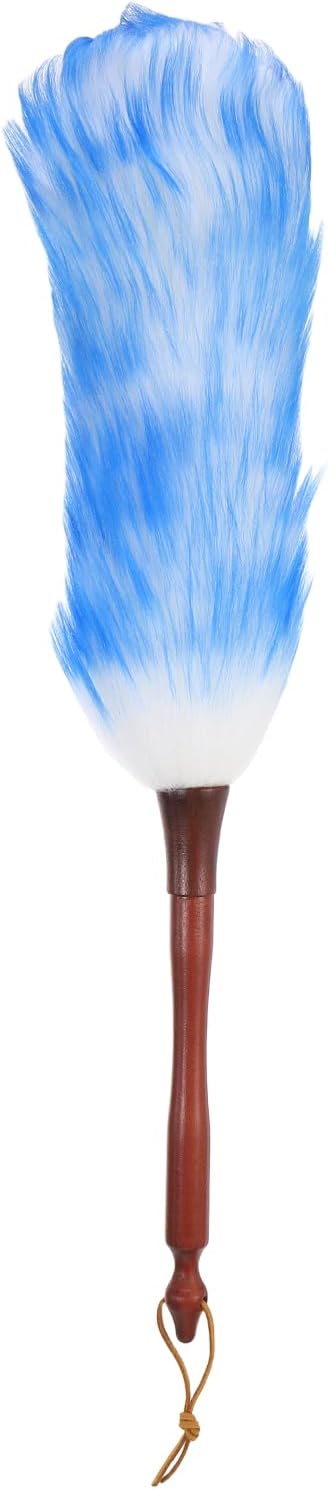 uxcell Wool Duster, 20.5" Natural Feather Cleaner Household Cleaning Duster with Solid Wooden Handle for Cleaning Fans Window Blinds Shelves Furniture, White Blue