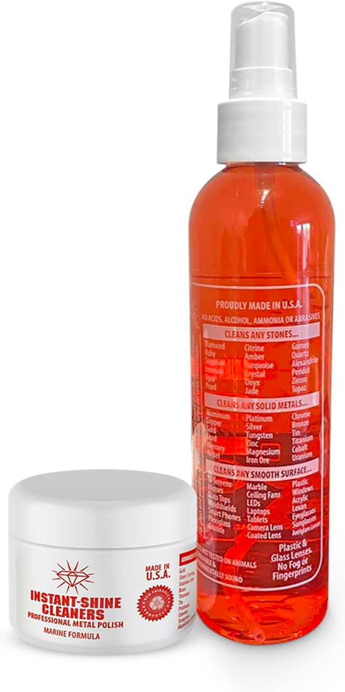Complete Jewelry Cleaning Kit for Silver, White Gold Platinum, Diamond, Sapphire, and other Stones, Liquid Solution for Ultrasonic Machine & Tarnish Removal Cream for Sparkling Brilliance 0.5oz/0.4oz