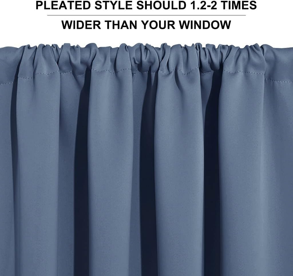 RYB HOM Blackout Curtain Valance - Room Darkening Half Window Treatment Solid Elegant Privacy Home Decor for Kitchen Bedroom Bathroom, 29 inches Wide x 24 inches Long, Stone Blue, 1 Pair