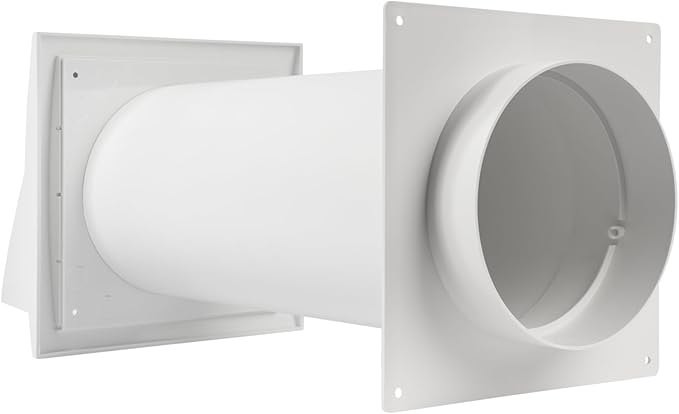 Repa Market 5 Inch Plastic Through Wall Ventilation Kit - Dryer Vent Hood with Cuttable PVC Pipe and Duct Connector - White Indoor Dryer Vent Kit/Outdoor Dryer Vent Cover - Dryer Exhaust vent