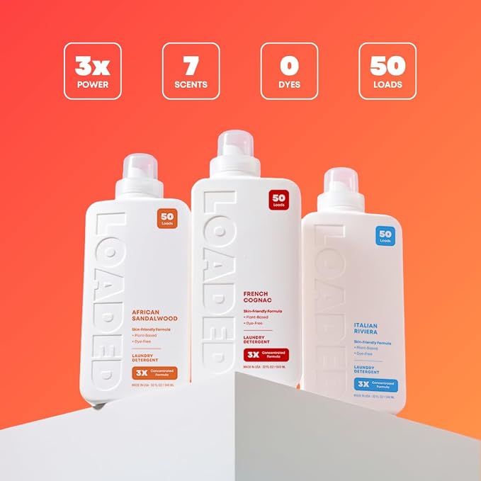 Loaded Laundry Detergent, Luxury Cologne Scented | 50 Loads | Leather & Oak | Skin-Friendly & Plant-Based | Made in USA | 32 oz