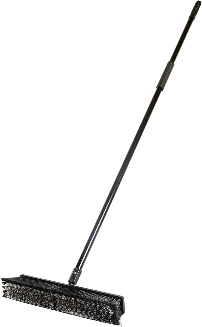Restaurantware-Clean Tek Professional 17.13 Inch Push Broom, 1 Heavy-Duty Broom with 59” Handle - Medium Bristles, 2 Handle Attachment, Wooden, Commercial Use, for Deck, Garage, Yard, Patio