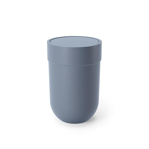 Umbra Touch Trash Can, Small Garbage Bin Waste Basket with Lid for Bathroom, Slate Blue