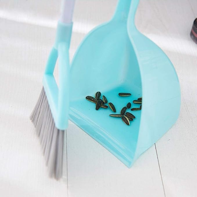 Mini Broom and Dustpan and Telescopic Rod Long Handle Broom, Camping Cleaning Tools, Light Blue