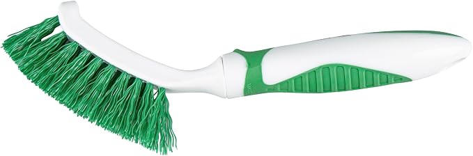 Restaurantware Grout Brush 1 Pack of 9 Tile Scrubbing Brush Stiff Bristle Ergonomic Handle Angled Head Narrow Design Green and White Plastic Cleaning Tool