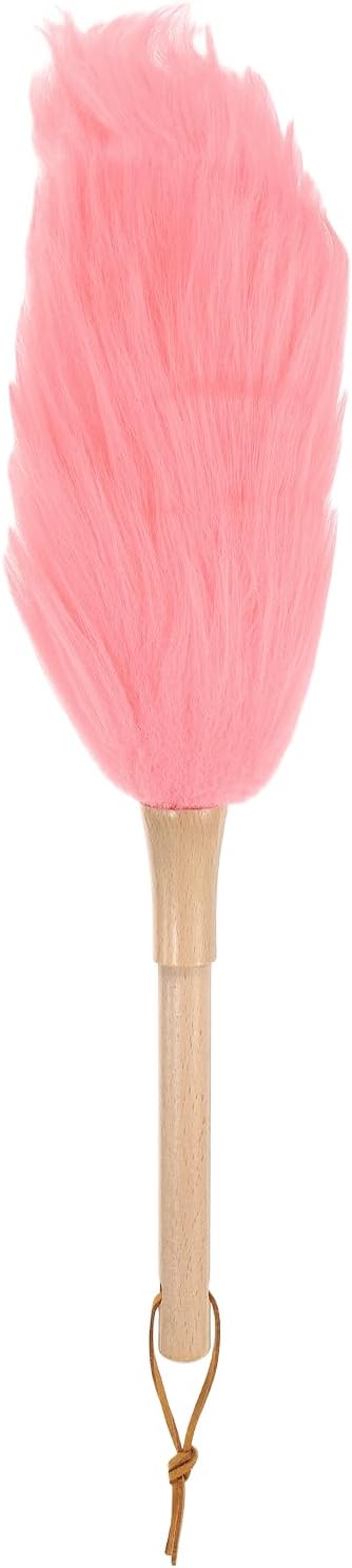 uxcell Wool Duster, 14.2" Natural Feather Cleaner Household Cleaning Duster with Solid Wooden Handle for Cleaning Fans Window Blinds Shelves Furniture, Pink