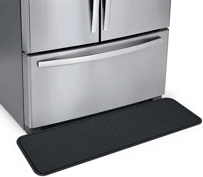 Refrigerator Mat, 37.5" x 8.5" Black Silicone Under Fridge Mat with Non-Slip Textured Surface, Leak-Proof Floor Protector for Refrigerator, Durable & Easy to Clean Appliance Mat