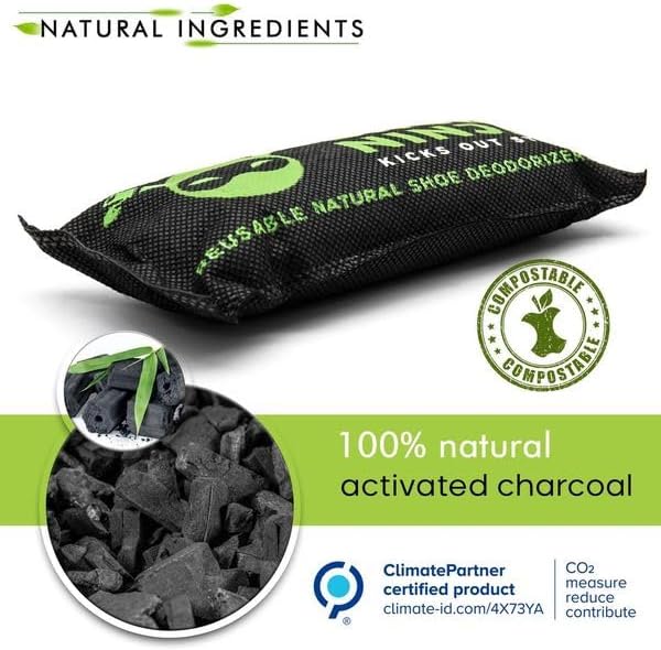 Earth Ninja Home & Shoe Freshness Bundle – Fridge Ninja (2 Pack) + Charcoal Shoe Deodorizer Inserts (4 Pack with Nail Clippers) – Natural Activated Charcoal Odor Eliminators for Fridge, Shoes, Gym Bag