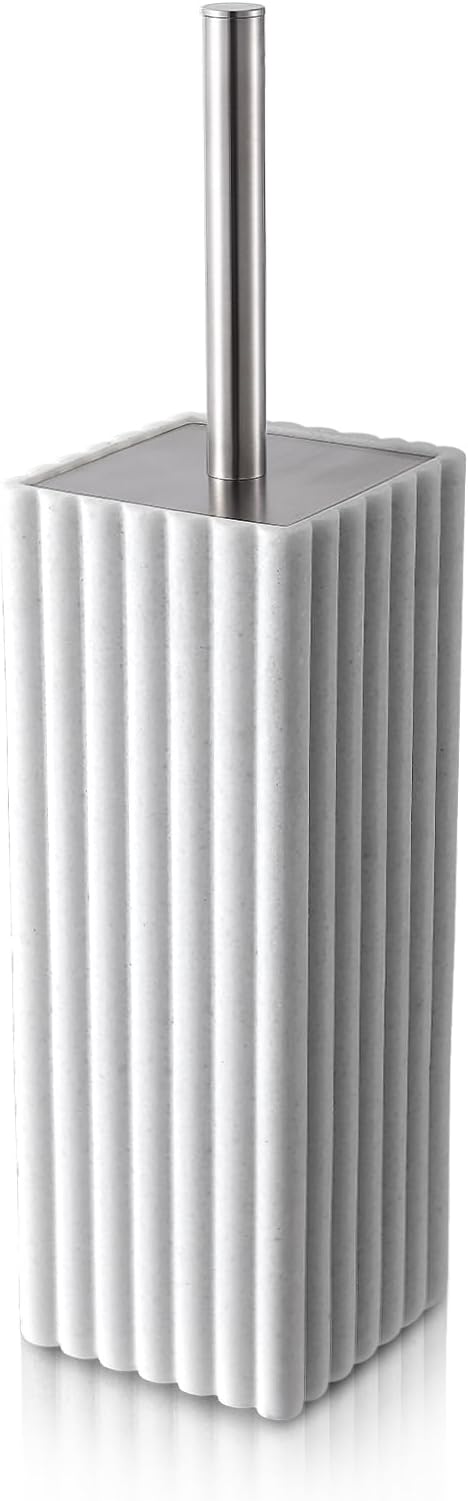 White Toilet Bowl Brush and Holder for Bathroom，Resin Toilet Brush and Holder Set with Stainless Steel Handle，Deep Cleaning Modern Toilet Cleaner Brush -Space Saving, Covered Brush